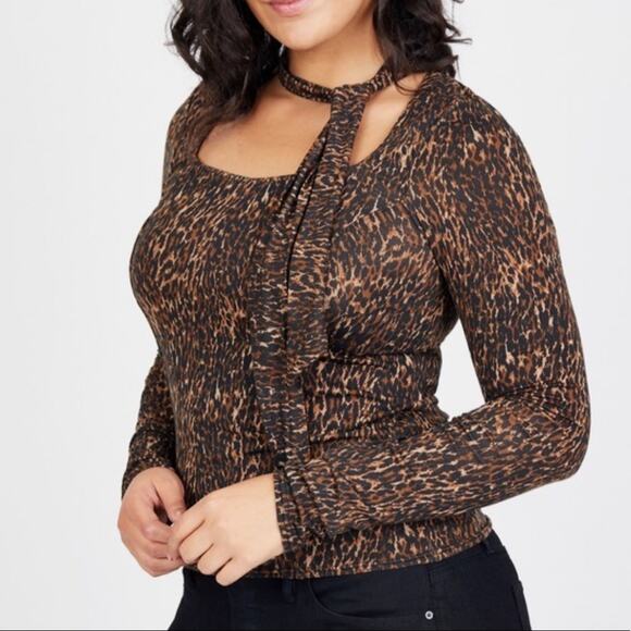 Free People leopard print tie neck top size small scoop neck - Picture 1 of 10